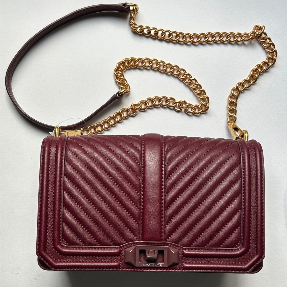 NWT REBECCA MINKOFF BURGUNDY LEATHER QUILTED CROSSBODY BAG